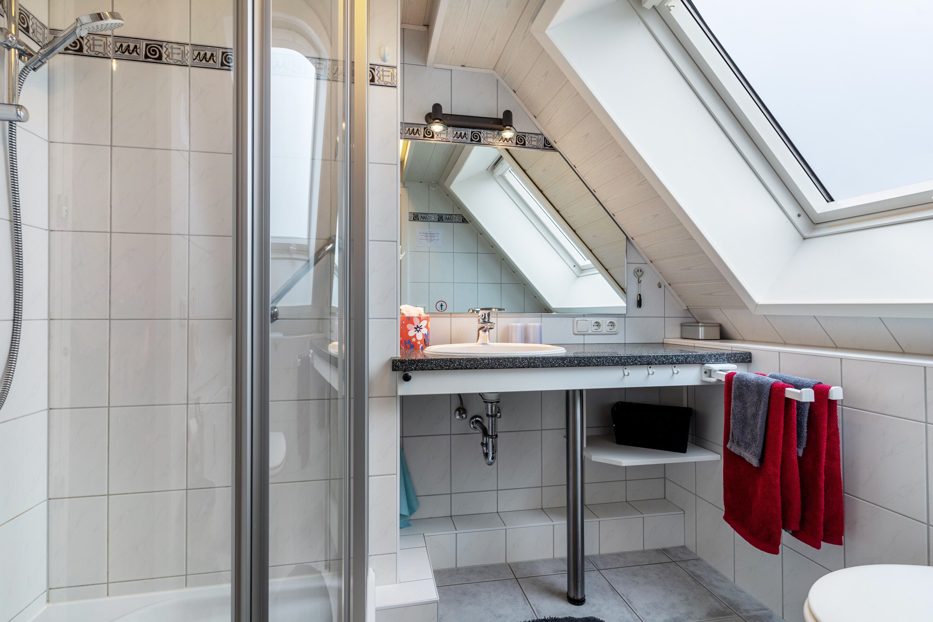 Dusche, Haartrockner, Handtücher