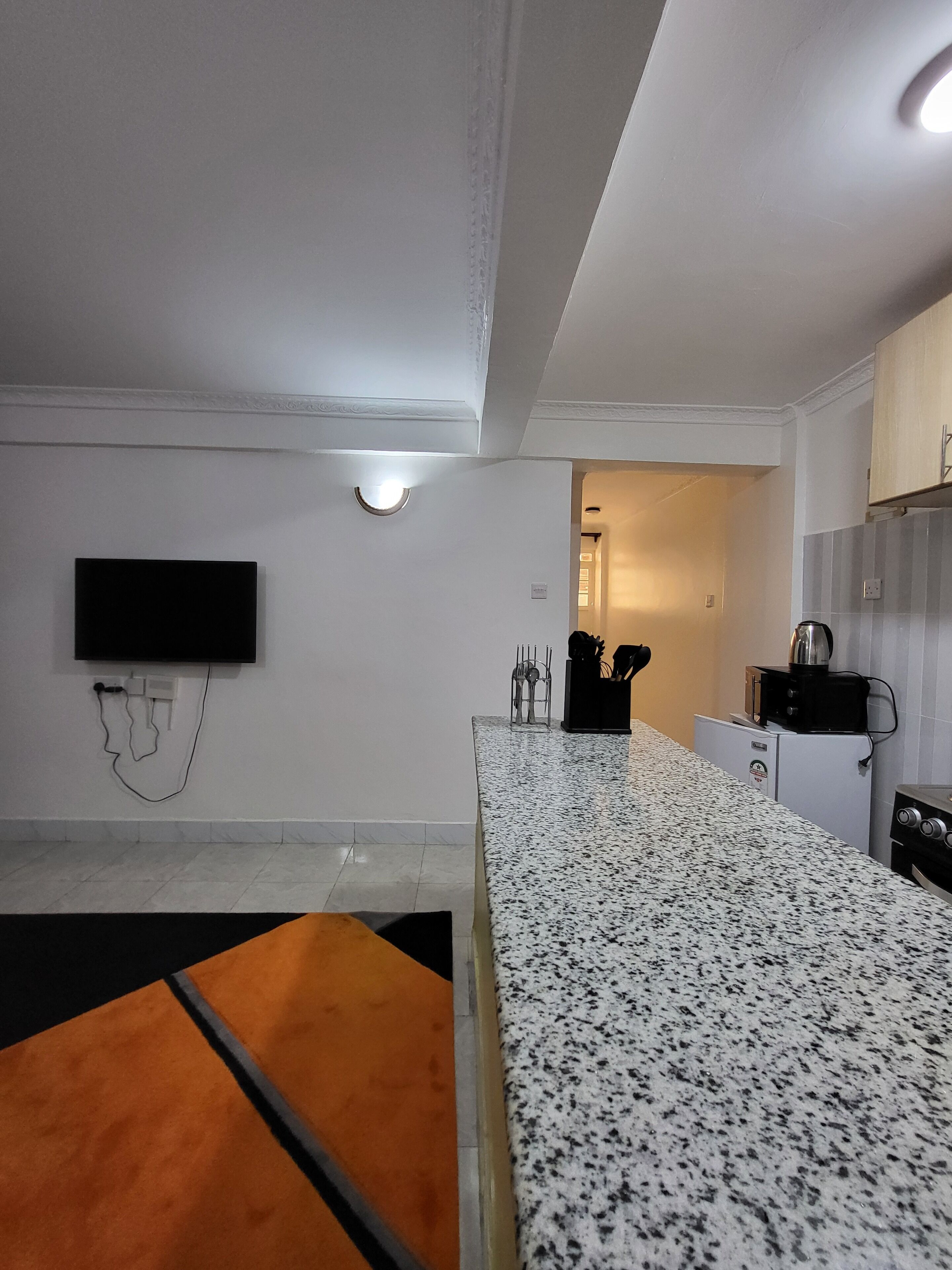 Fridge, microwave, stovetop, electric kettle