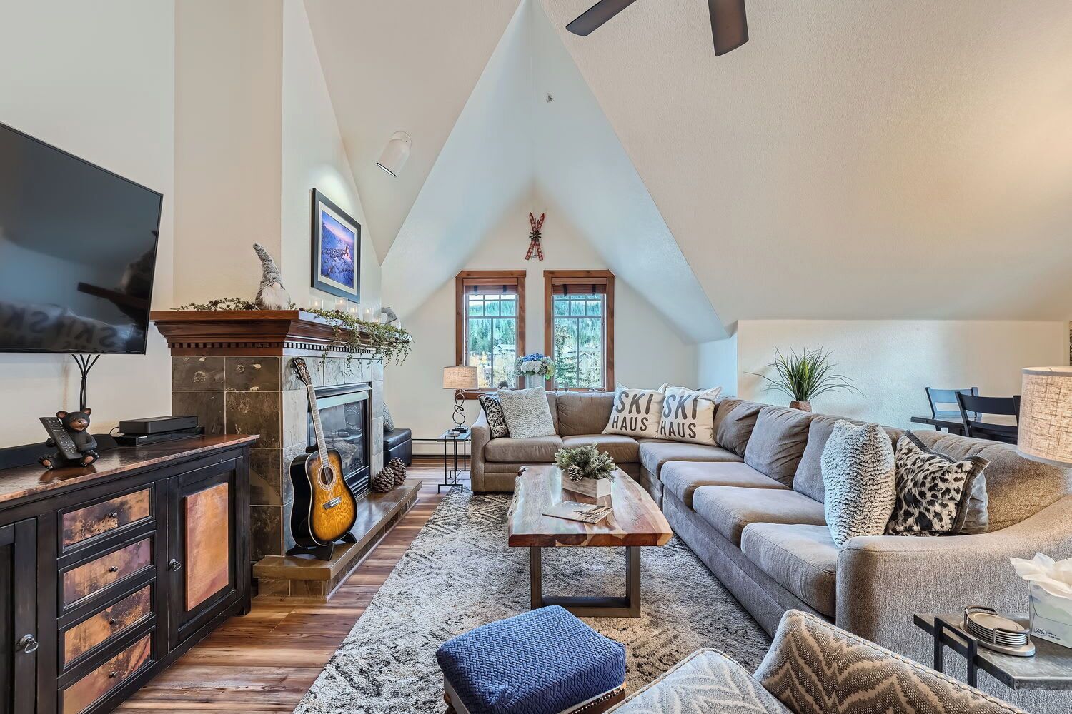 TV, fireplace