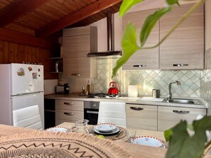 Fridge, oven, stovetop, coffee/tea maker