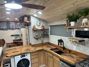 Frigorífico, microondas, horno y placa de cocina