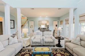 DVD player, books, stereo