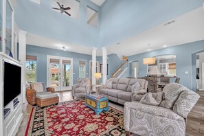 DVD player, books, stereo