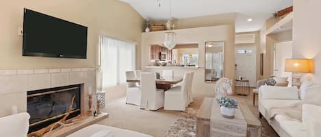 TV, fireplace, offices