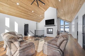 Una televisión, una chimenea