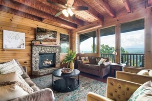 TV, fireplace - *Amazing 5BD Lodge w/ VIEWS! Pool Table + Hot Tub* (Sevierville)