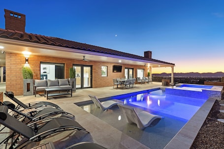Outdoor pool, a heated pool. Hilltop ~ Modern ~ Breathtaking 360 Degree Views ~ Heated Pool ~ Spa /Sleeps 16