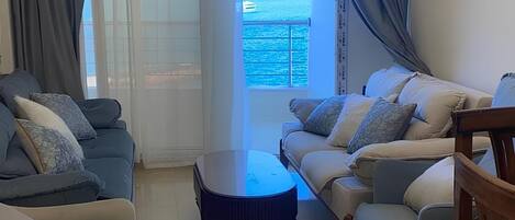 43-inch flat-screen TV with satellite channels