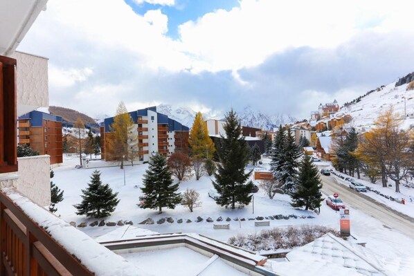 Guests can enjoy breathtaking views of the snow-covered landscape from the comfort of their room.