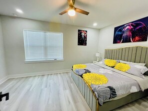 4 bedrooms, iron/ironing board, travel cot, WiFi