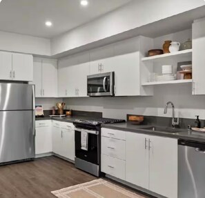 Fridge, microwave, oven, dishwasher