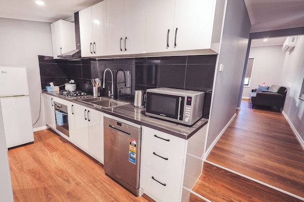 Fridge, microwave, oven, dishwasher