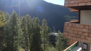 A modern building with a wooden exterior, surrounded by dense forest and mountains in the background. - Spacious T3 for 6 near slopes, comfortable, pets allowed (Les Orres)