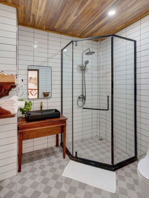 Articles de toilette (gratuits), séchoir à cheveux, serviettes fournies