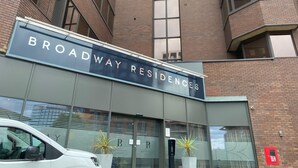 A building with a sign reading "BROADWAY RESIDENCES." - Broad St - 1 Bedroom - 1 Bathroom - Free Parking (Birmingham)
