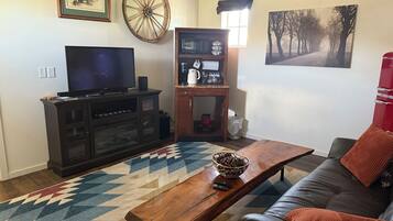 Fireplace, video games, DVD player