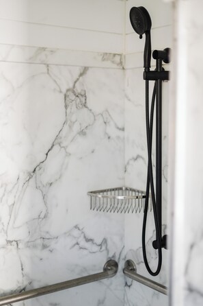 Shower, free toiletries, hair dryer, soap