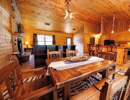 Dining. Wood Cabin in the wilderness at Bonham, Texas