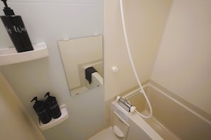 Hair dryer, bidet, towels, soap