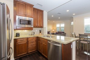 Fridge, oven, dishwasher, coffee/tea maker