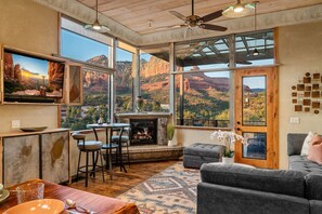 TV, fireplace