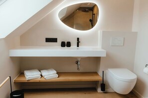 Regadera, secadora de cabello, toallas, papel de baño 