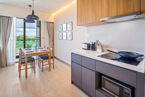 Signature Condo, 2 Bedrooms, Non Smoking | Private kitchen | Full-size fridge, microwave, coffee/tea maker, electric kettle - Laguna Lakeside Residences (Choeng Thale)