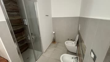 Hair dryer, bidet, towels, soap