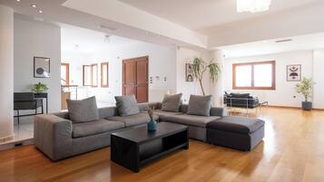 Vila com design assinado, vista para a montanha | Área de estar | Smart TV 55 polegadas com canais digitais, DVD player