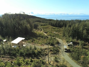 Aerial view - Pacific Ocean View Cabin on 422 Acres Eco Reserve near Shirley and Jordan River (Victoria)