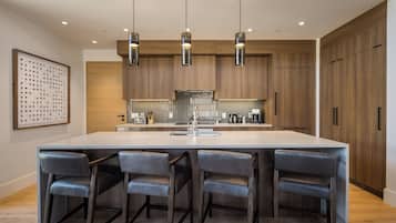 Full-sized fridge, microwave, oven, stovetop