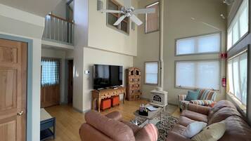 Smart TV, fireplace, video games, foosball