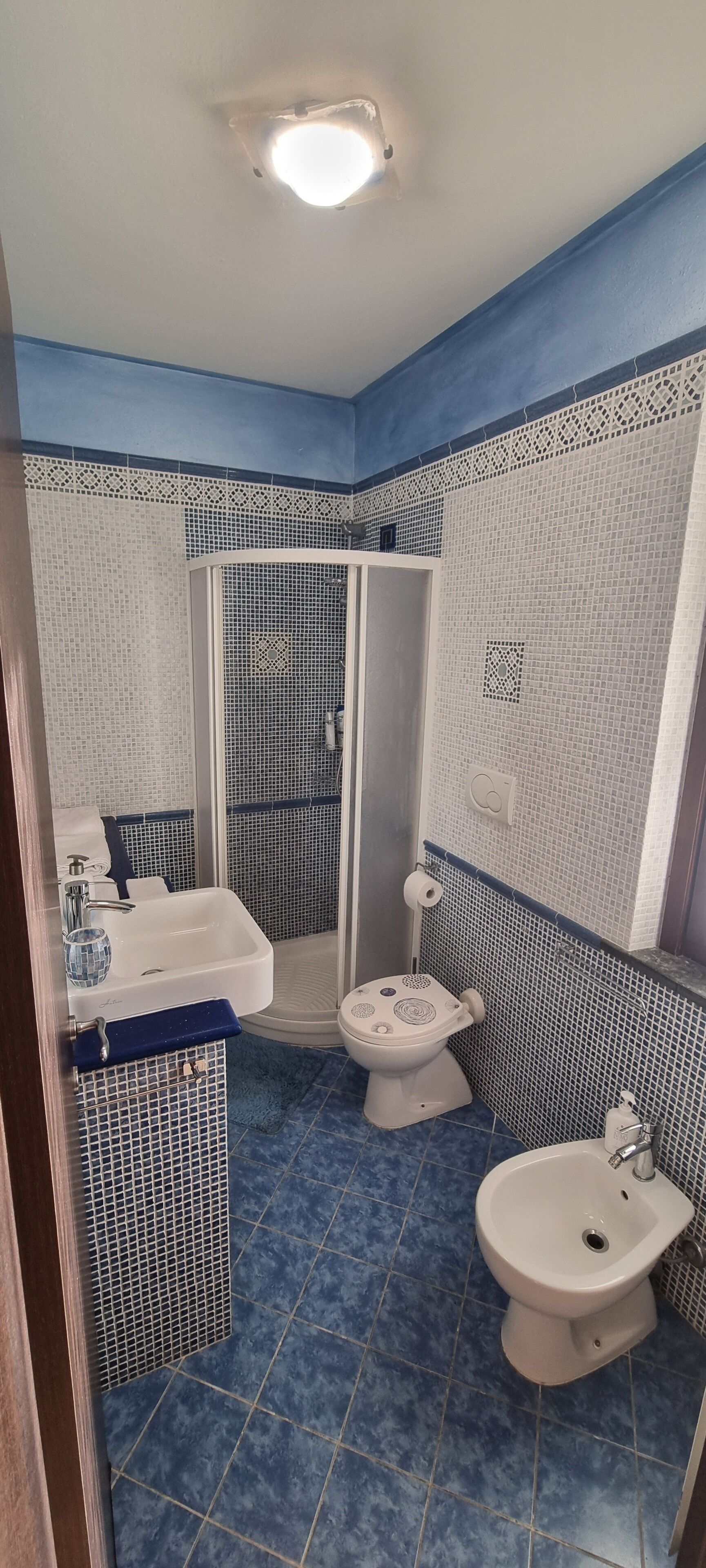 Secador de cabelo, toalhas de banho, sabonete, papel higiênico