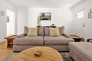 TV, fireplace, books