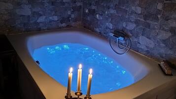 Hair dryer, bidet, towels, soap