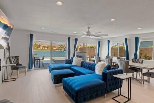 TV, fireplace, table football, ping pong