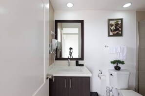 Deluxe-Apartment | Badezimmer | Kostenlose Toilettenartikel, Haartrockner, Handtücher, Toilettenpapier