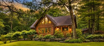 Pocono Nordic Cabin Spa Retreat: Sauna, Cold Plunge, Hot Tub, Theater, Fire Pit.