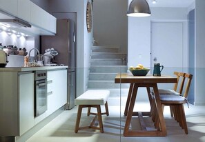 Fridge, oven, dishwasher, coffee/tea maker