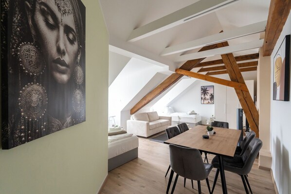 Family Apartment, Multiple Beds, Non Smoking, Kitchen | Living area