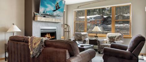 TV connectée, cheminée, lecteur de DVD