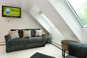 Smart TV, fireplace, DVD player