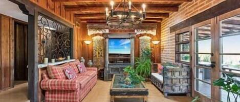 Fernseher, Kamin, Bücher