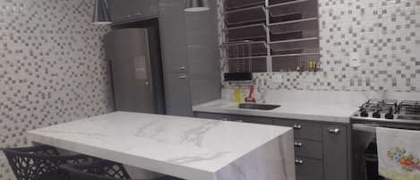 Fridge, stovetop, toaster, blender