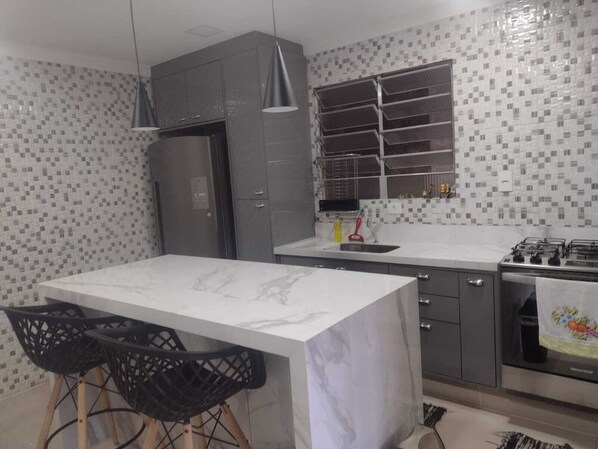 Fridge, stovetop, toaster, blender