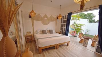 Phòng tiện nghi đơn giản, 1 giường cỡ king và sofa giường, quang cảnh sân vườn | Truy cập Internet không dây miễn phí