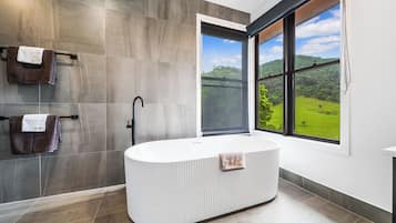 Eco-friendly toiletries, hair dryer, towels, soap