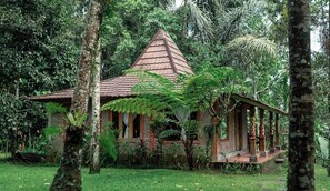 Deluxe cottage, 1 tweepersoonsbed, uitzicht op tuin | 1 slaapkamer, een bureau, gratis wifi, beddengoed