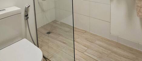 Douche, séchoir à cheveux, bidet, serviettes fournies