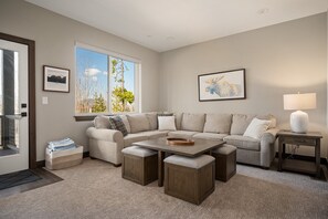 TV connectée, cheminée, livres